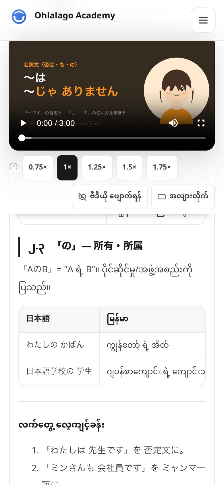 ဂျပန်စာ သဒ္ဒါ ရှင်းလင်းချက်နှင့် မြန်မာဘာသာပြန်
